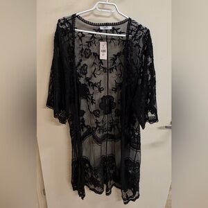 New Black Floral Lace Robe